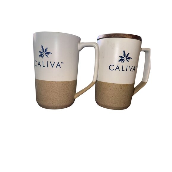 Caliva Ceramic Mug Set Of 2 With 1 Wooden Lid - Picture 1 of 7